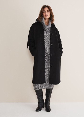 Phase Eight Liz Fringe Coats Black Canada | QTVNDE-391